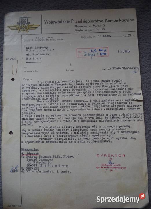 Polonia Bytom listy do klubu 1974 1975 Chuligani śląskie Piekary Śląskie sprzedam