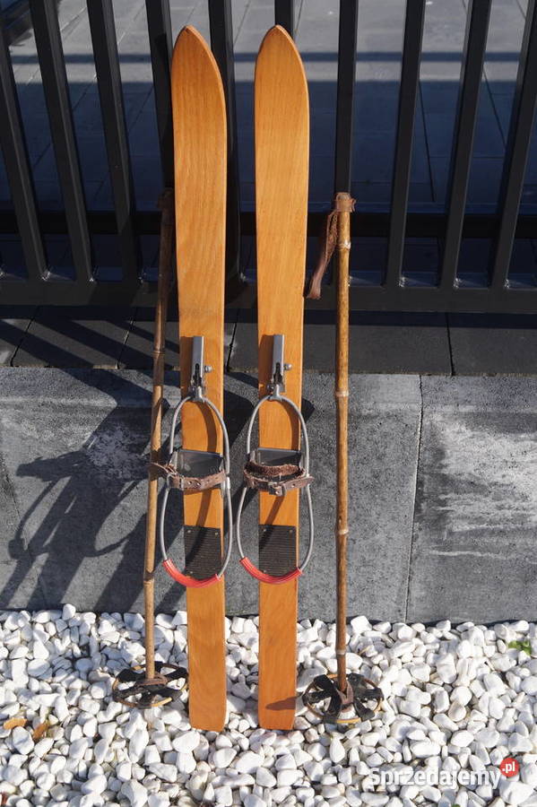 Stare drewniane narty dziecięce 100 kijki podkarpackie Pruchnik
