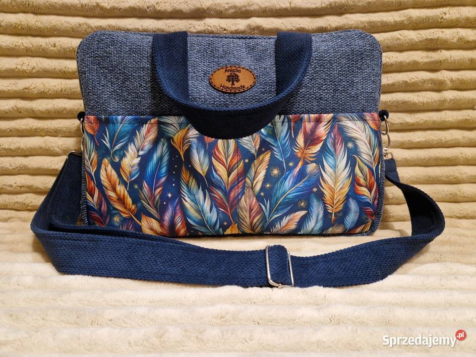 AktówkaTorba na laptop handmade rękodzieło niebieski Wrocław
