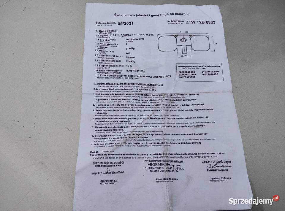 Zbiornik LPG butla gazowa 42 l w koło zapasowe Połaniec sprzedam
