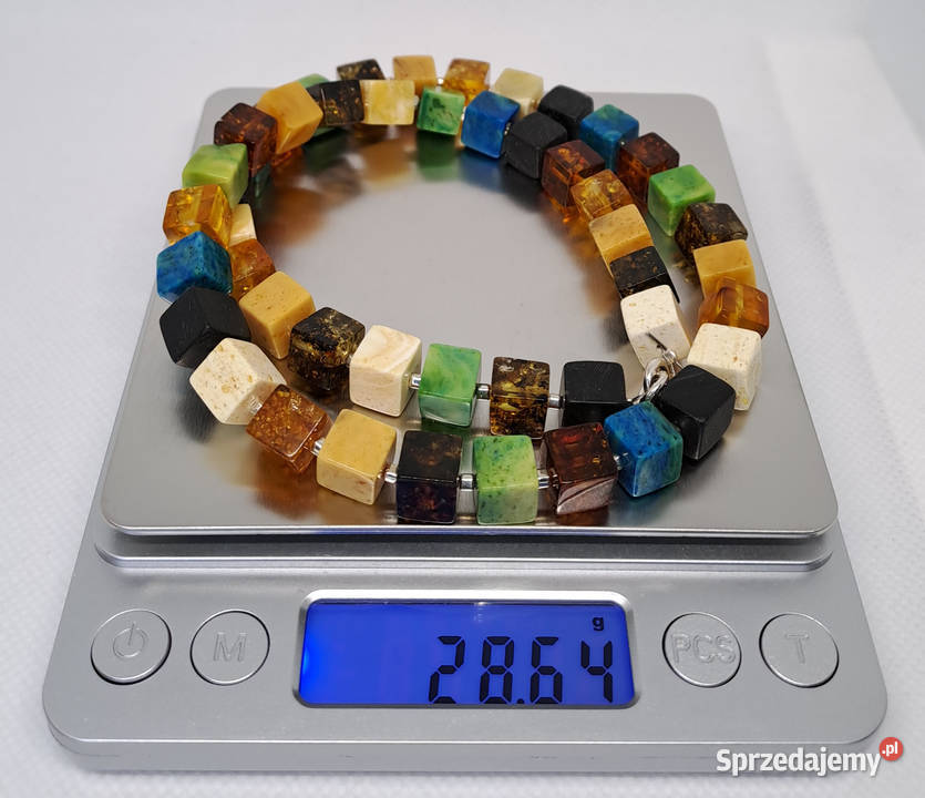 Korale bursztyn kostka 8x8 mm kolor mix mazowieckie