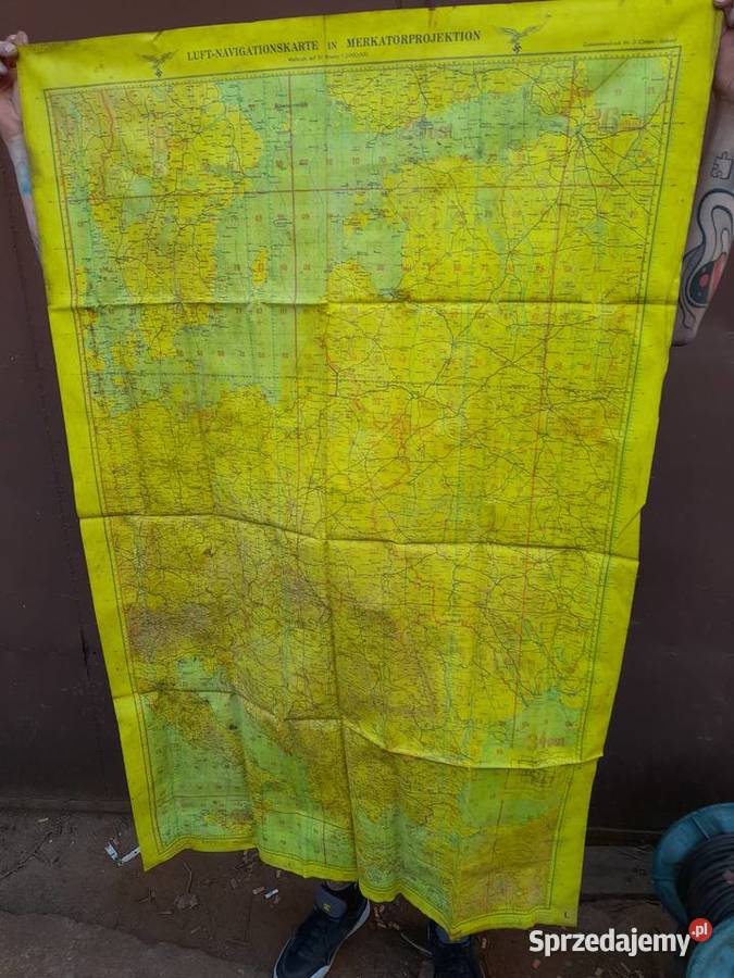 Lotnicza mapa niemiecka wykonana na ceracie z wielkopolskie Gniezno