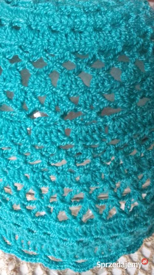 TURKUSOWA CZAPECZKA AŻUROWA MITENKI Nakrycia głowy wielkopolskie Piła