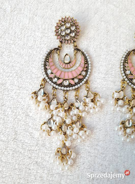 Długie kolczyki różowy złoty kolor indyjskie Kolczyki