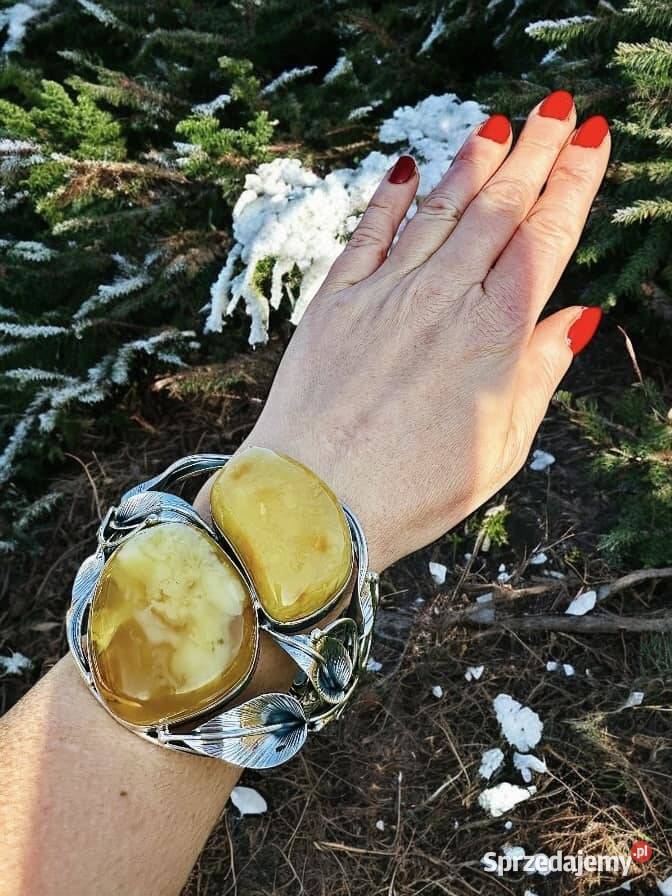 Bransoleta srebro 925 bursztyn bałtycki unikat Bransoletki Pomlewo