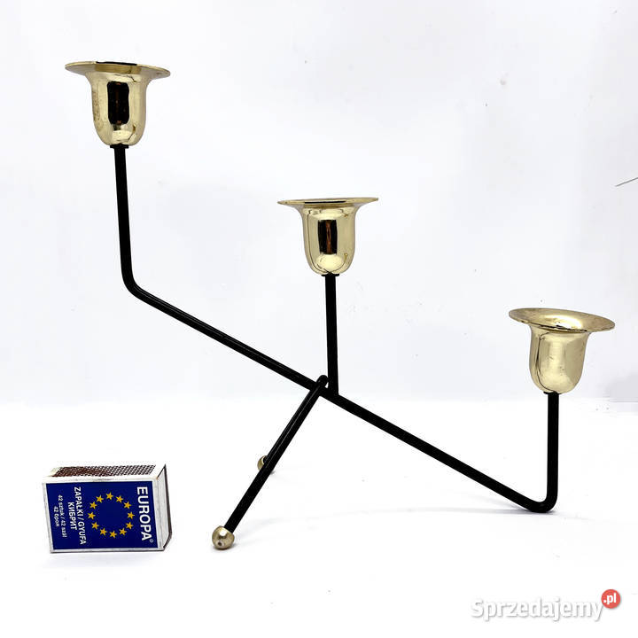 Minimalistyczny świecznik stołowy Belgia lata 70 czarny Oświetlenie