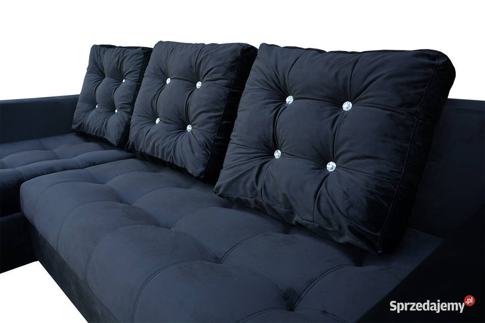 Nowy narożnik czarny welur z kryształkami 252cm Kępno