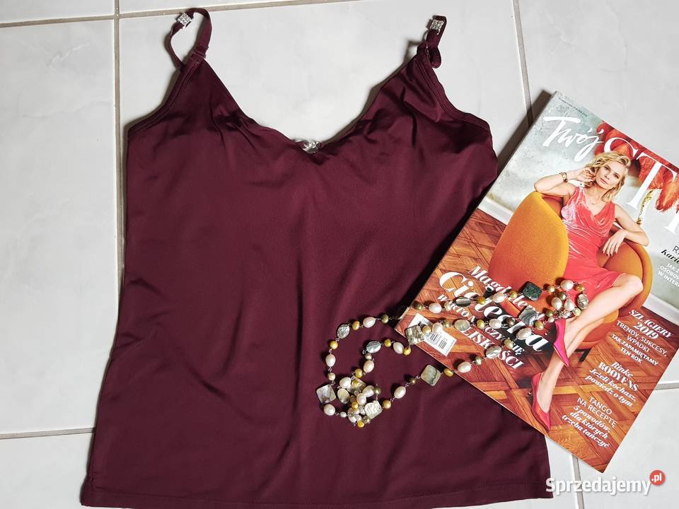 koszulka top bluzeczka burgund damska cyrkonie Rozmiar 38(M)