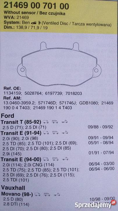Klocki hamulcowe FORD TRANSIT dostawcze Ciechanów sprzedam