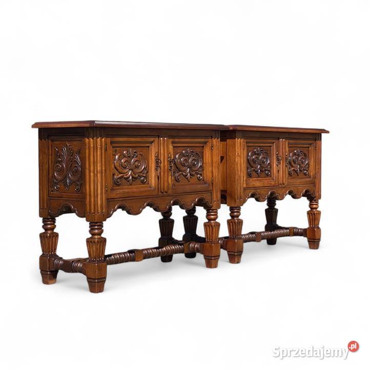 2 rzeźbione komody szafki konsole orzech KOMPLET