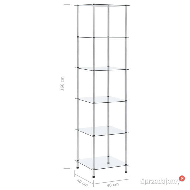 6poziomowy regał przezroczysty 40x40x160 szkło Regały