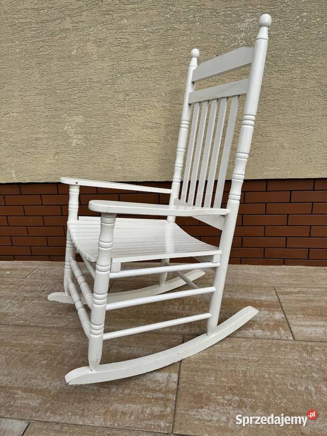 Fotel bujany drewniany biały na biegunach Warszawa