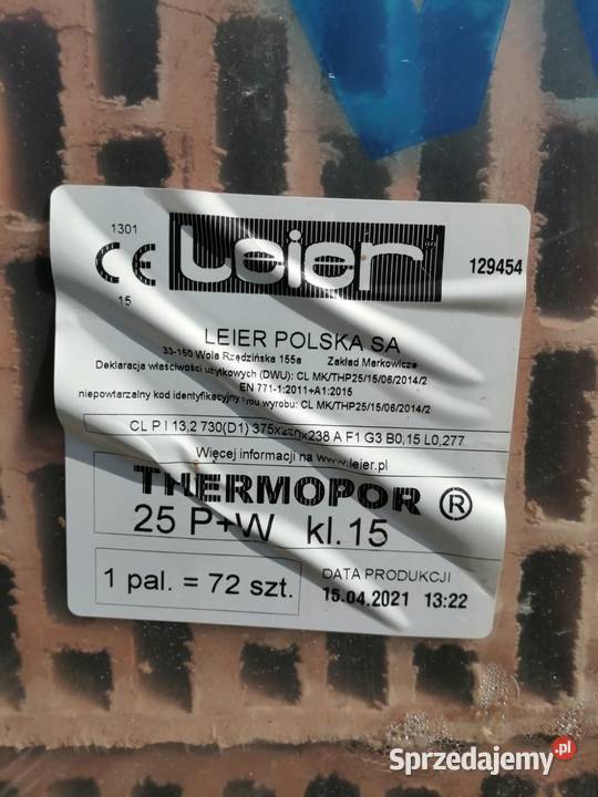 Pustak ceramiczny Leier Thermopor PW 25 lubelskie Tomaszów Lubelski