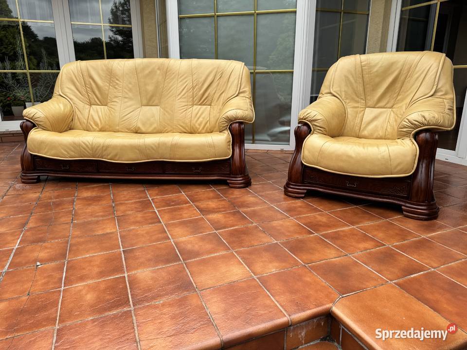 Wypoczynek skórzany stylowy kanapa skórzana Sulbiny