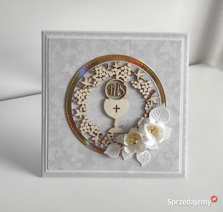 Kartka ręcznie robiona Komunia Święta handmade