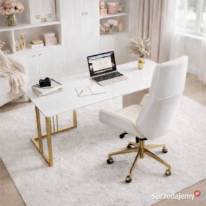 Zestaw mebli biurowych Avenis biało złote biurko Golkowice