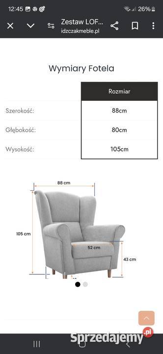 Kanapa i 2 fotele 105cm Komplety wypoczynkowe Działdowo