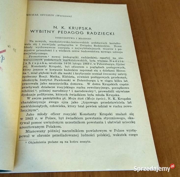 N K Krupska wybitny pedagog radziecki Michał Rok wydania 1950 pomorskie Gdańsk