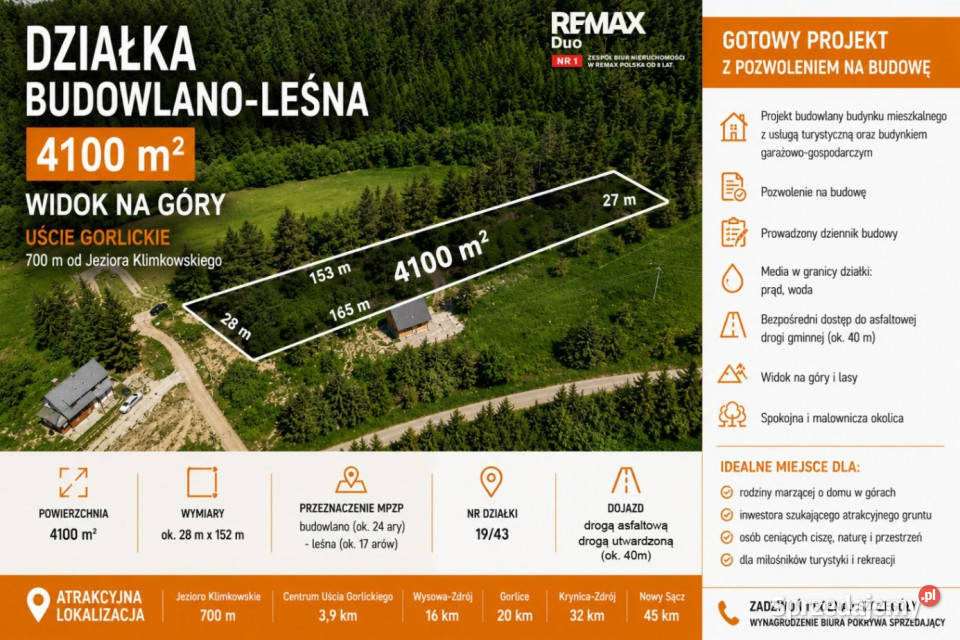 Działka budowlana 41a Uście Gorlickie Z