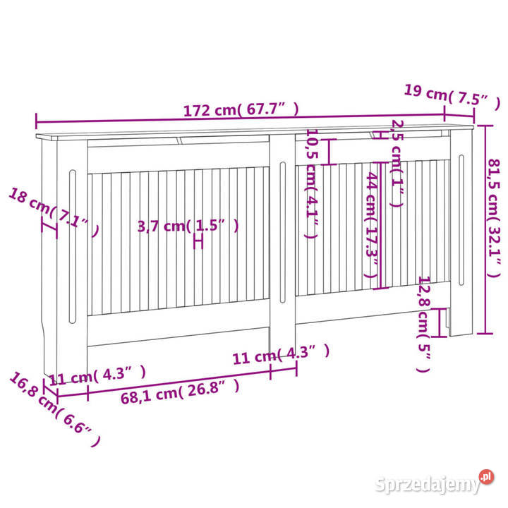Osłona na kaloryfer 172x19x815 MDF WM288190 Warszawa sprzedam