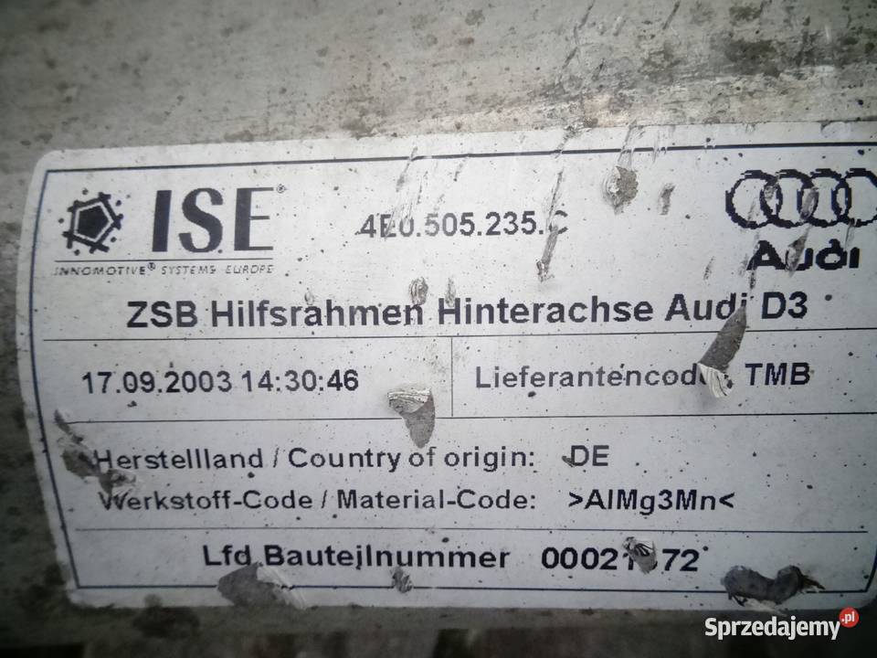 AUDI A8 D3 WOZEK SANKI TYL TYLNE 4E0505235C Przemęt sprzedam