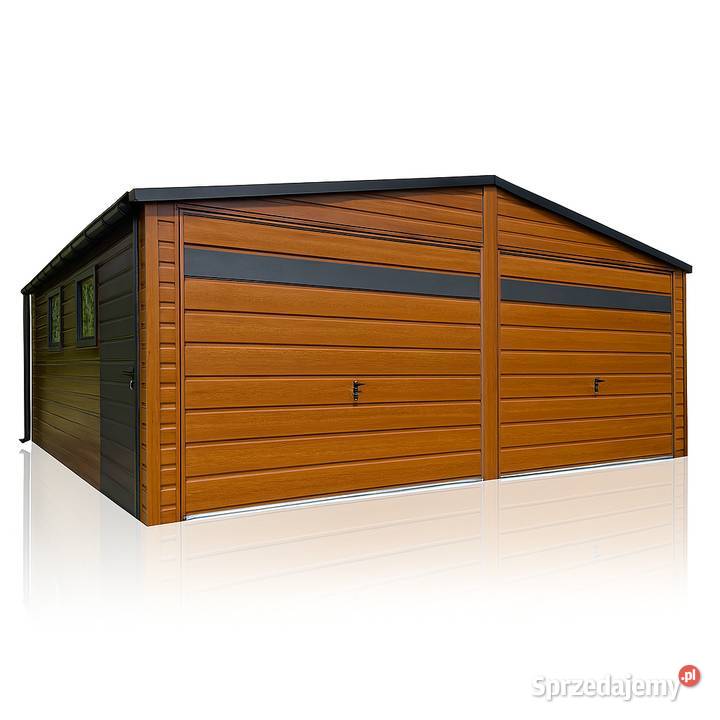 Garaż blaszany drewnopodobny 66 dwuspadowy złoty Sprzedaż Wrocław