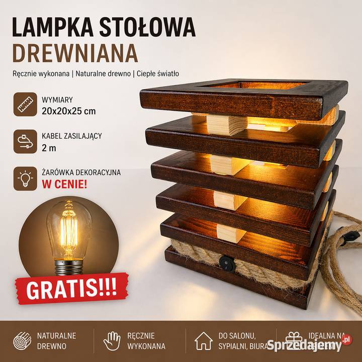 Stylowa lampka nocna stołowa z naturalnego Gajewniki-Kolonia