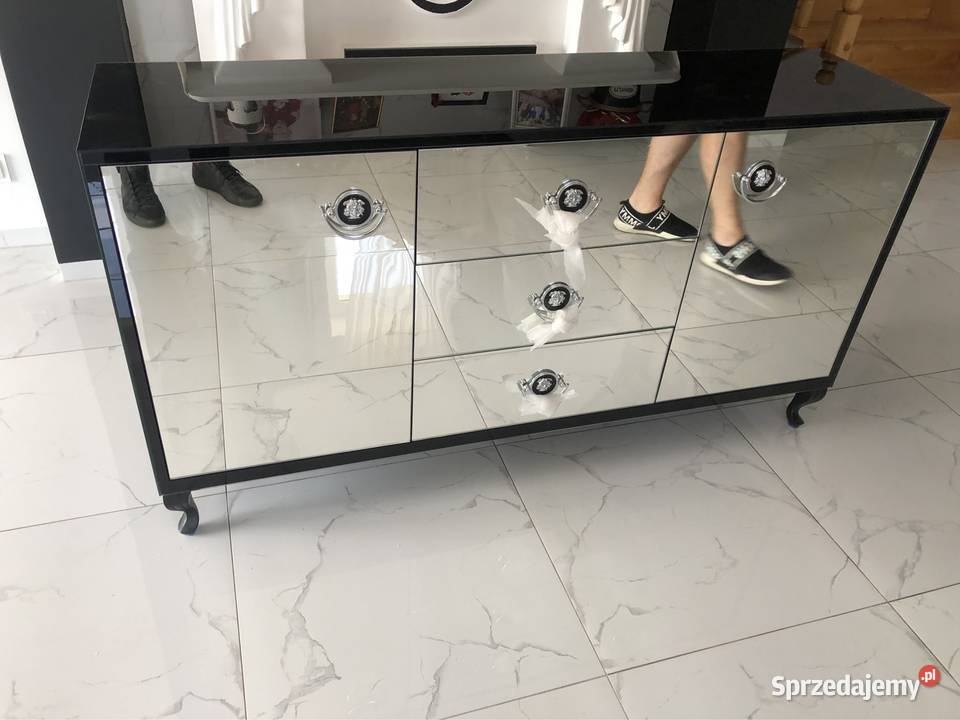 Komoda czarna lustrzana lustro kołatka glamour Kępno