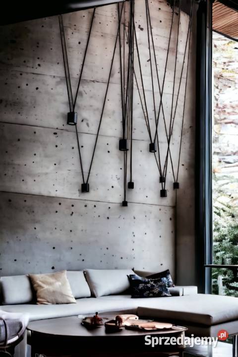 salon z antresolą długa lampa wisząca LUKLIGHT podkarpackie Rzeszów