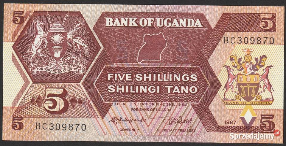 Uganda 5 shilling 1987 stan bankowy UNC Łódź sprzedam