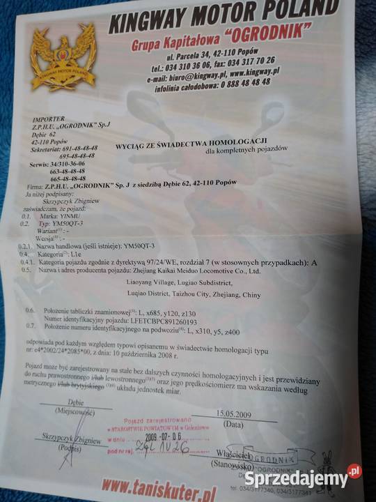 Skuter Yinmu 503 Pozostałe zachodniopomorskie Nowogard