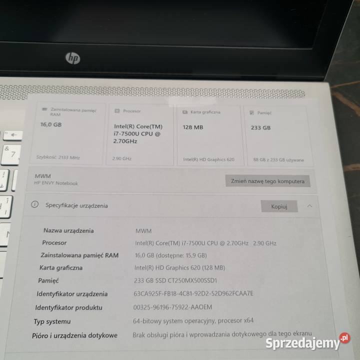 Laptop HP Envy i77500U Windows HP/Compaq Rzeszów