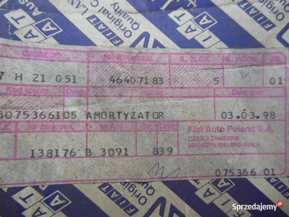 AMORTYZATOR PRZÓD FIAT BRAVA BRAVO OE 46407183 Amortyzatory Kozy