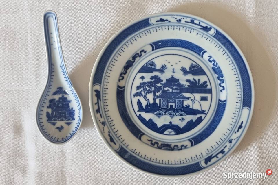 Chiński talerz i łyżka porcelana zdobiona Talerze i talerzyki Warszawa sprzedam
