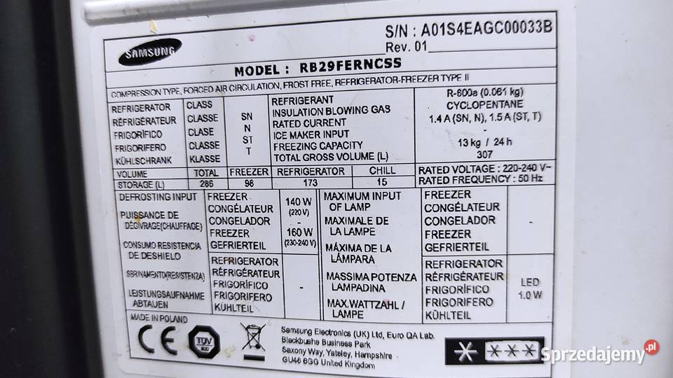 Sprzedam lodówkę samsung Elbląg
