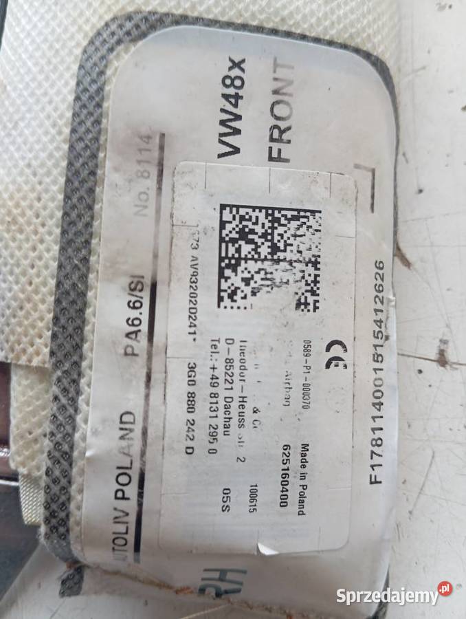 VW Passat B8 poduszka fotela prawa 3G0880242D osobowe Kobylnica