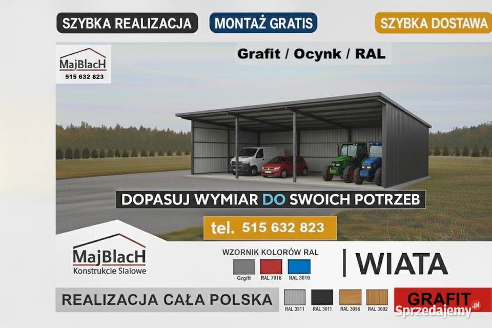 Garaż Blaszany Montaż Producent Magazyn Hala 360zł/m2 Człuchów sprzedam