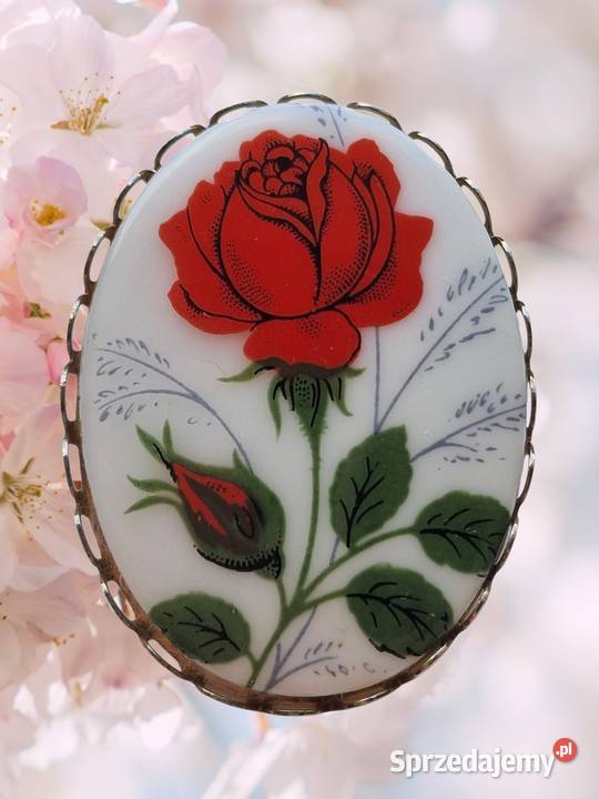VINTAGE BROSZKA PORCELANOWA KWIAT RÓŻA Częstochowa sprzedam