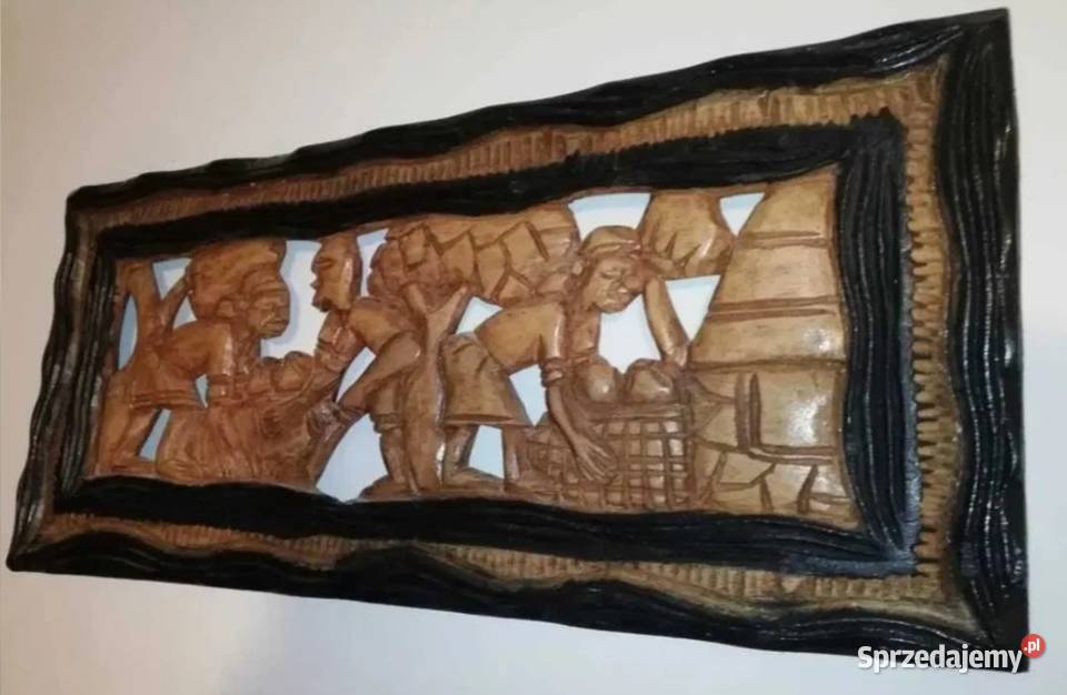 Stara Afrykańska płaskorzeźba lite drewno Rękodzieło Rękodzieło mazowieckie Warszawa