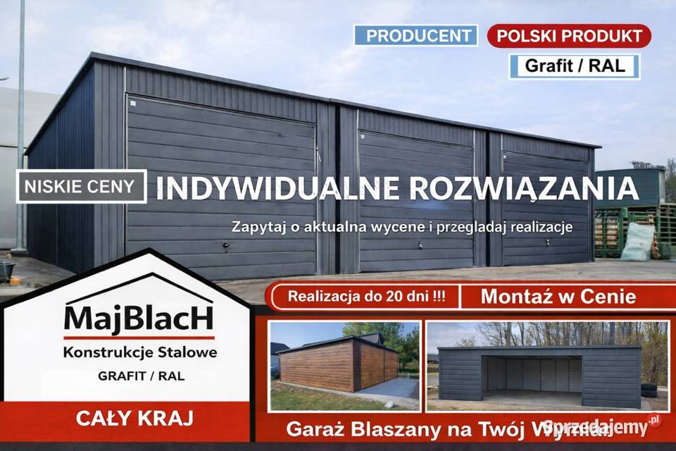 GRAFITOWY Garaż Blaszany Jednospadowy GARAŻE samodzielny Staszów