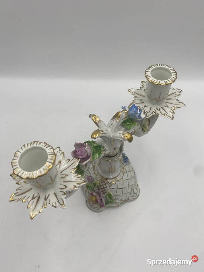 Porcelanowy kandelabr kwiatowy 2ramienny bogato sprzedam