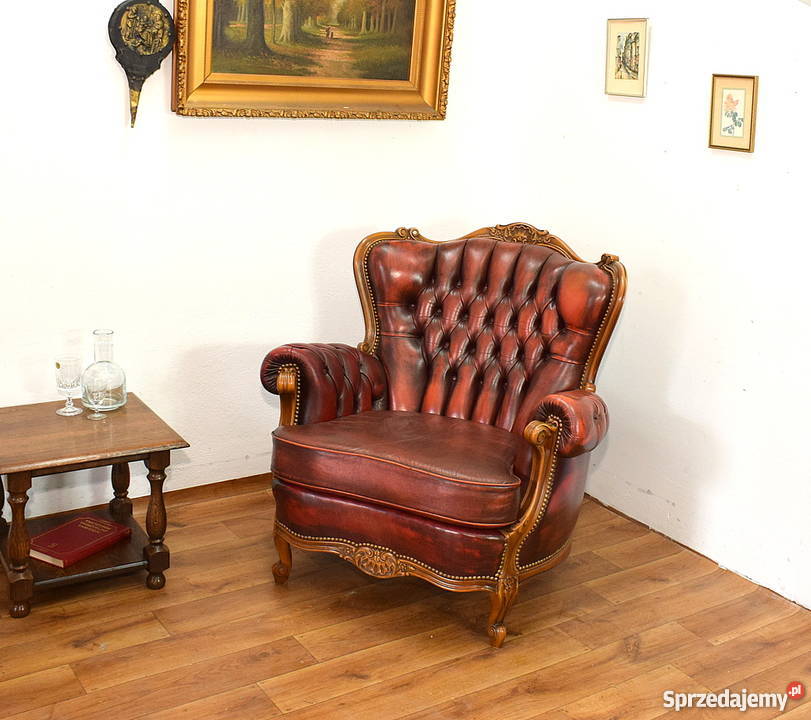 Fotel chesterfield piękny wygodny skóra pikowany