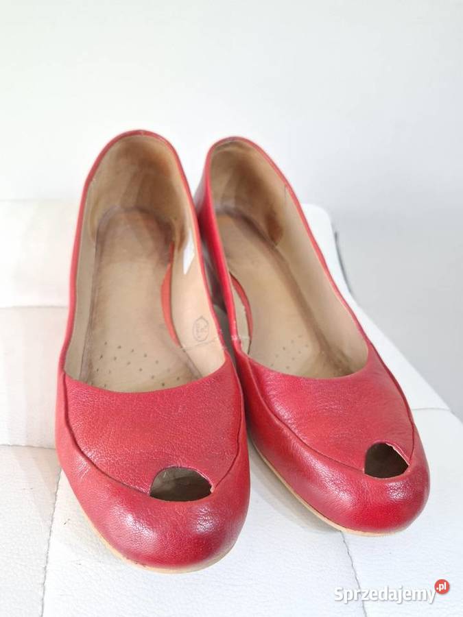 Skórzane czerwone czółenka Kulig peep toe Czółenka Kraków