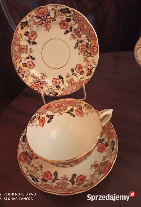 filiżanka z talerzykiem deserowymzłotem malowana Gdańsk