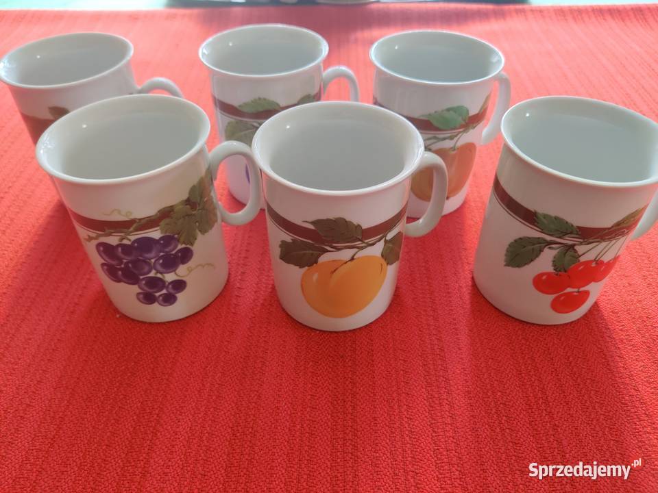 Porcelana 6 kubków motyw owoce Myszków
