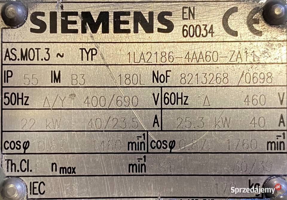 silnik elektryczny 22kW 1460obr 3fazowy SIEMENS Pigża sprzedam