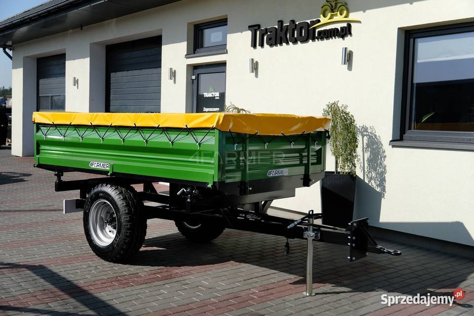 Przyczepa rolnicza jednoosiowa 2T z kiprem nieuszkodzony Tajęcina