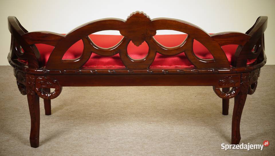 Stylowa Ławka rzeźbiona tapicerowana siedzisko