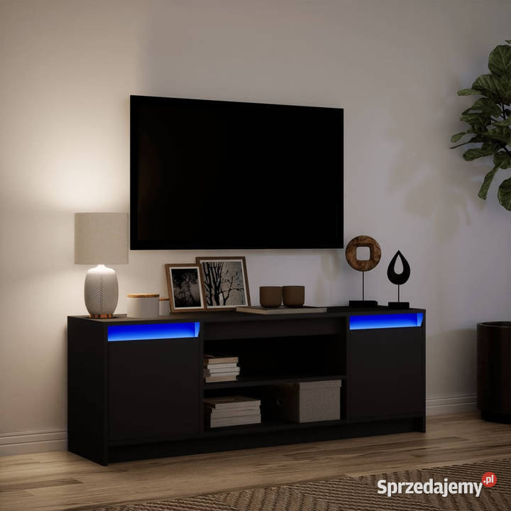 Szafka TV z LED czarna 1395x34x50 materiał mazowieckie Warszawa