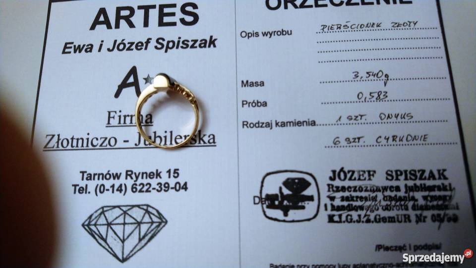 Okazja Sprzedam złoty pierścionek z Onyksem Tarnów